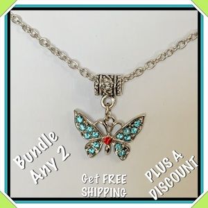🆕✅ RHINESTONE BUTTERFLY SILVER NECKLACE
